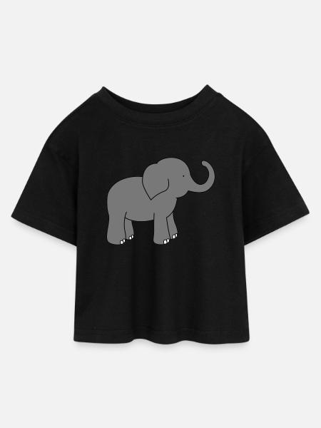 Elefant - Kinder Cropped Jersey T-Shirt - Schwarz