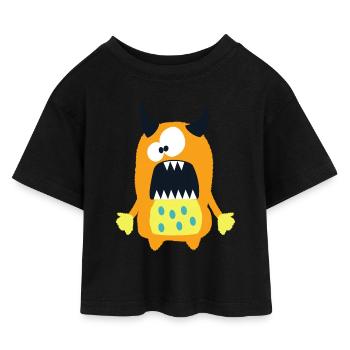 Monster Hannah - Süßes, braunes Monster - Kinder Cropped Jersey T-Shirt - Schwarz - Vorne