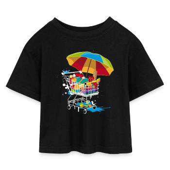 Beach utensils in shopping cart - Kids’ Cropped Jersey T-Shirt - black - Front