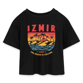 Izmir Türkei Palmen Design - Kinder Cropped Jersey T-Shirt - Schwarz - Vorne