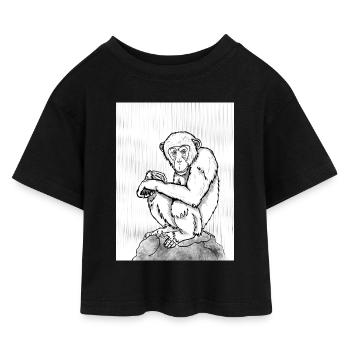Nachdenklicher Schimpanse - Kinder Cropped Jersey T-Shirt - Schwarz - Vorne