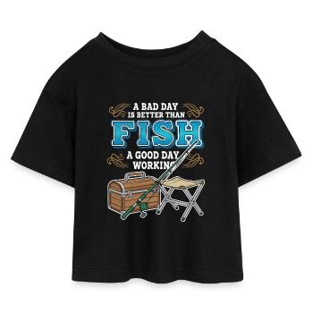 Camping Pêche Humour Bad Day Fish Better Working - T-shirt Crop Top en jersey Enfant - noir - Devant