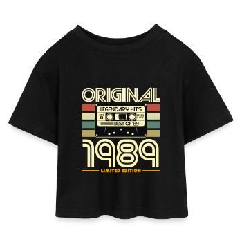 Original 1989 Cassette Nostalgia - Kids’ Cropped Jersey T-Shirt - black - Front