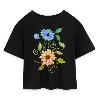Blumen - Kinder Cropped Jersey T-Shirt - Schwarz - Vorne