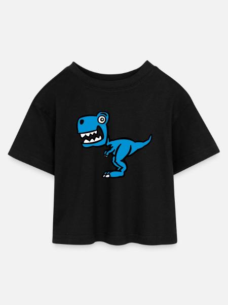 Superdinosaurier (Farbe) - Kinder Cropped Jersey T-Shirt - Schwarz