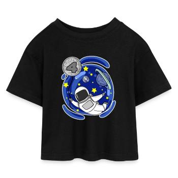 4 years old boy - 4 birthday - I am 4 - Kids’ Cropped Jersey T-Shirt - black - Front