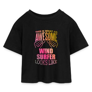 Windsurfing - Kids’ Cropped Jersey T-Shirt - black - Front