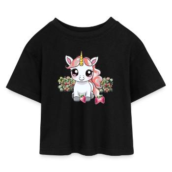 fraises licorne licornes adolescente enfant - T-shirt Crop Top en jersey Enfant - noir - Devant