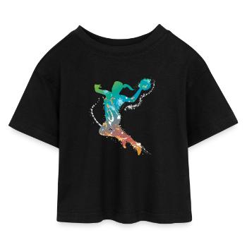 handball female de - Kinder Cropped Jersey T-Shirt - Schwarz - Vorne