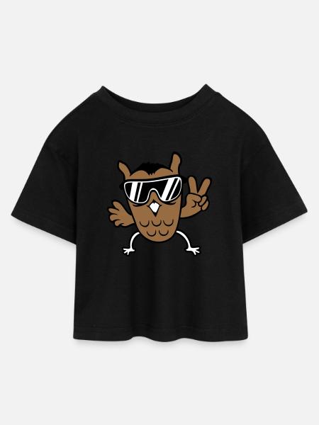Cool Owl Peace Håndtegn Victory Solbriller - Cropped jersey-T-shirt til børn - sort