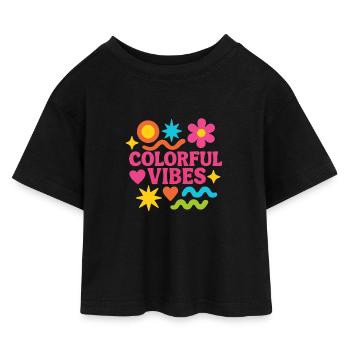 Colorful Vibes – Retro Power in Pink - Kinder Cropped Jersey T-Shirt - Schwarz - Vorne