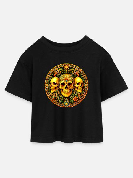 Jugendstil-Schädel - Kinder Cropped Jersey T-Shirt - Schwarz