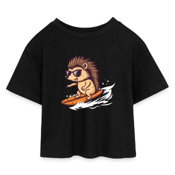Surfender Igel mit Sonnenbrille - Kinder Cropped Jersey T-Shirt - Schwarz - Vorne