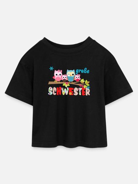 big sister bird family - Kids’ Cropped Jersey T-Shirt - black