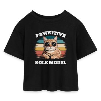 Funny Tabby Cat Pawsitive Role Model - Kids’ Cropped Jersey T-Shirt - black - Front