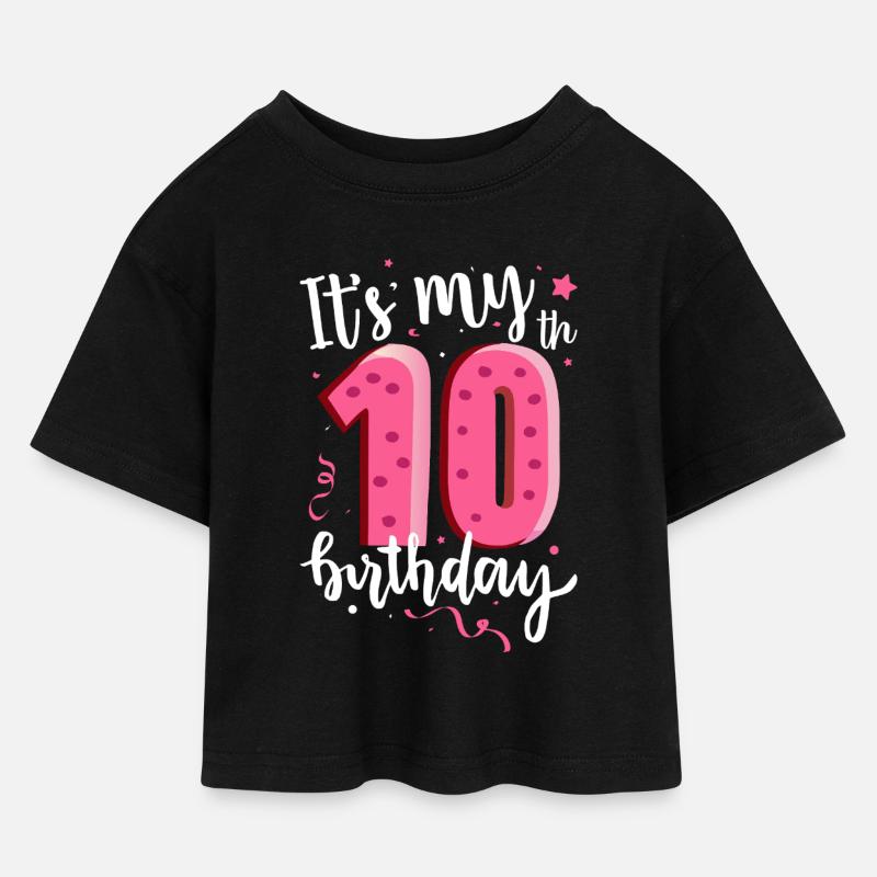 C’est mon 10e anniversaire - T-shirt Crop Top en jersey Enfant - noir