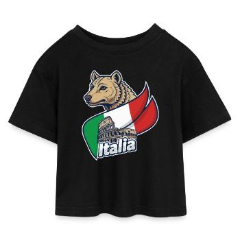 Italienischer Wolf mit Kolosseum - Kinder Cropped Jersey T-Shirt - Schwarz - Vorne