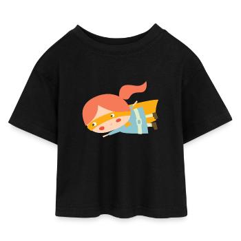 Flying superheroine - Kids’ Cropped Jersey T-Shirt - black - Front