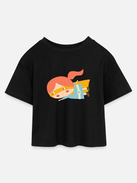 Flying superheroine - Kids’ Cropped Jersey T-Shirt - black