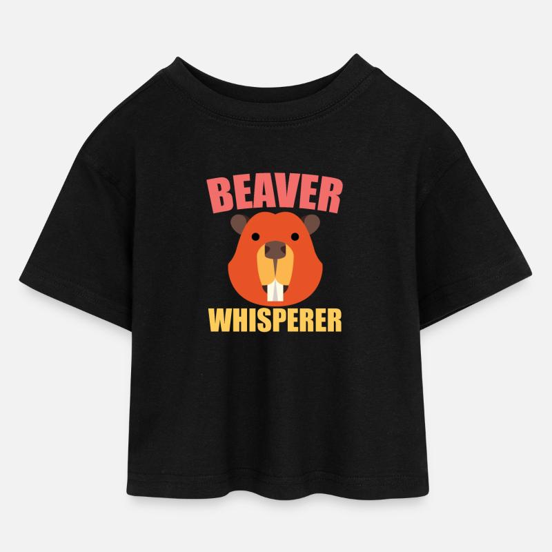 Biber-Flüsterer - Kinder Cropped Jersey T-Shirt - Schwarz