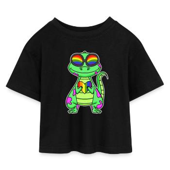 LGBT Animal Dinosaur Rainbow Heart - Kids’ Cropped Jersey T-Shirt - black - Front