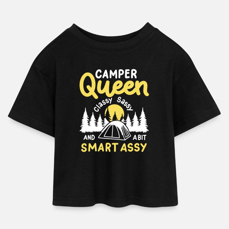 Camper Camping - Kinder Cropped Jersey T-Shirt - Schwarz