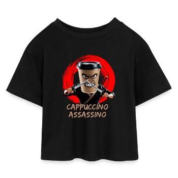 Cappuccino Assassino Kaffee Liebhaber Italienische Hirnfäule - Kinder Cropped Jersey T-Shirt - Schwarz - Vorne