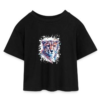 Leopard Splatter Aquarell - Kinder Cropped Jersey T-Shirt - Schwarz - Vorne