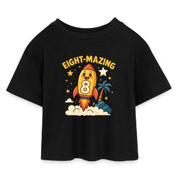 Eight-Mazing Rocket Space Theme Eighth Birthday - Kinder Cropped Jersey T-Shirt - Schwarz - Vorne