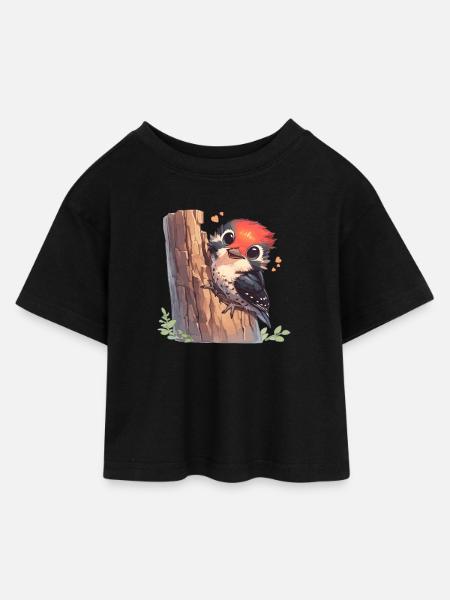 Spechte Specht - Kinder Cropped Jersey T-Shirt - Schwarz
