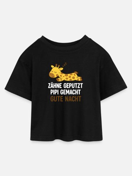 Sleeping Giraffe Good Night - Kids’ Cropped Jersey T-Shirt - black