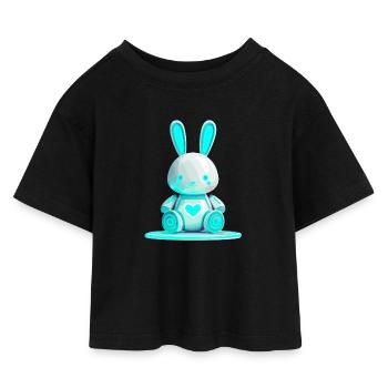Leuchtender Bunny Roboter mit Herz - Kinder Cropped Jersey T-Shirt - Schwarz - Vorne
