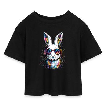 Schneehase Polarhase Albino Kaninchen Weißer Hase - Kinder Cropped Jersey T-Shirt - Schwarz - Vorne