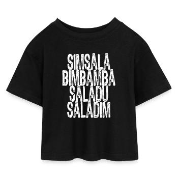 Simsalabimbambasaladusaladim - Kinder Cropped Jersey T-Shirt - Schwarz - Vorne