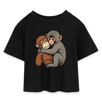 Bébé Singe Coup de Poing - T-shirt Crop Top en jersey Enfant - noir - Devant