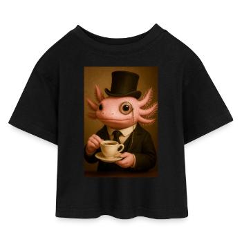 Eleganter Axolotl zum Kaffee - Kinder Cropped Jersey T-Shirt - Schwarz - Vorne