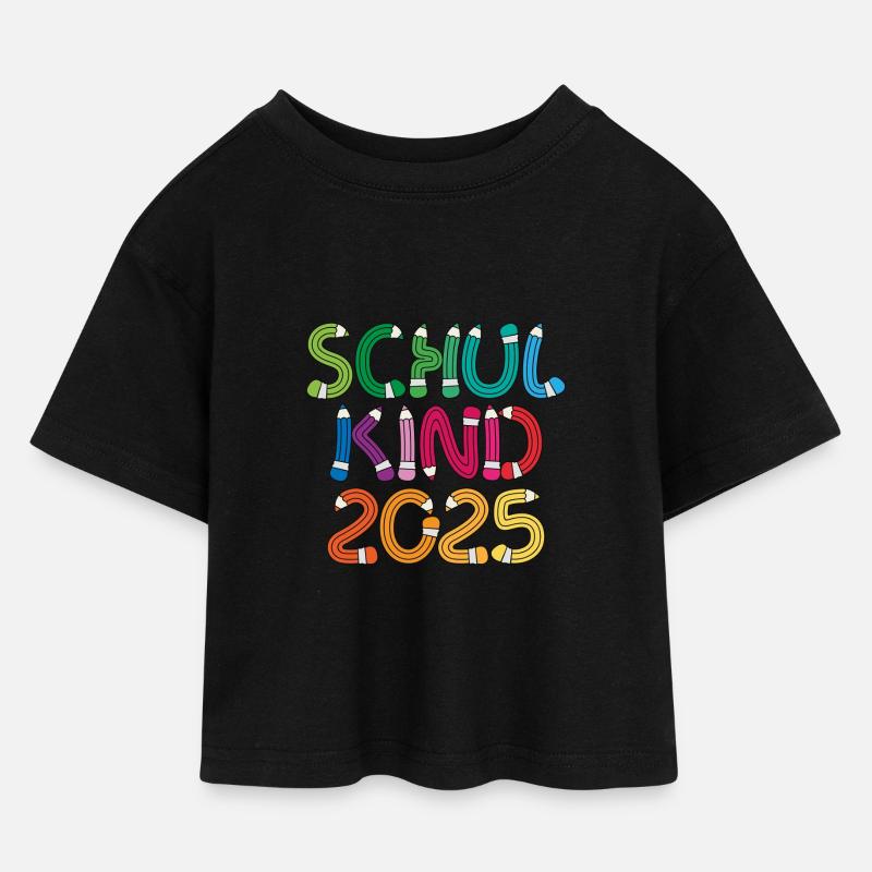Schulkind 2025 Einschulung Schulanfang - Kinder Cropped Jersey T-Shirt - Schwarz