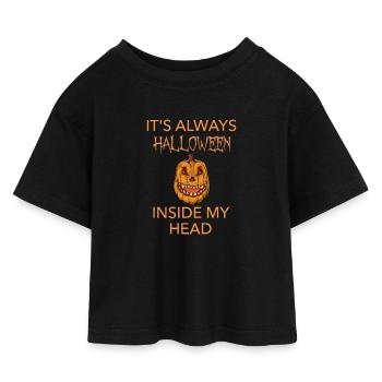 il est toujours dans ma tête HALLOWEEN EVIL. drôle - T-shirt Crop Top en jersey Enfant - noir - Devant