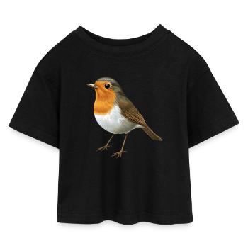 kleines Rotkehlchen - Kinder Cropped Jersey T-Shirt - Schwarz - Vorne