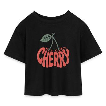 Cerise - Logo de fruit cool - T-shirt Crop Top en jersey Enfant - noir - Devant