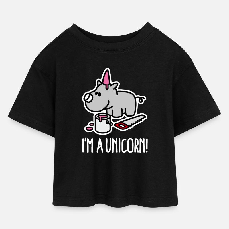 Ich bin ein Einhorn Nashorn lustige mollig BBW Plus Größe - Kinder Cropped Jersey T-Shirt - Schwarz