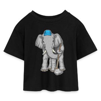 Elephant Cleaner Mop - Kids’ Cropped Jersey T-Shirt - black - Front