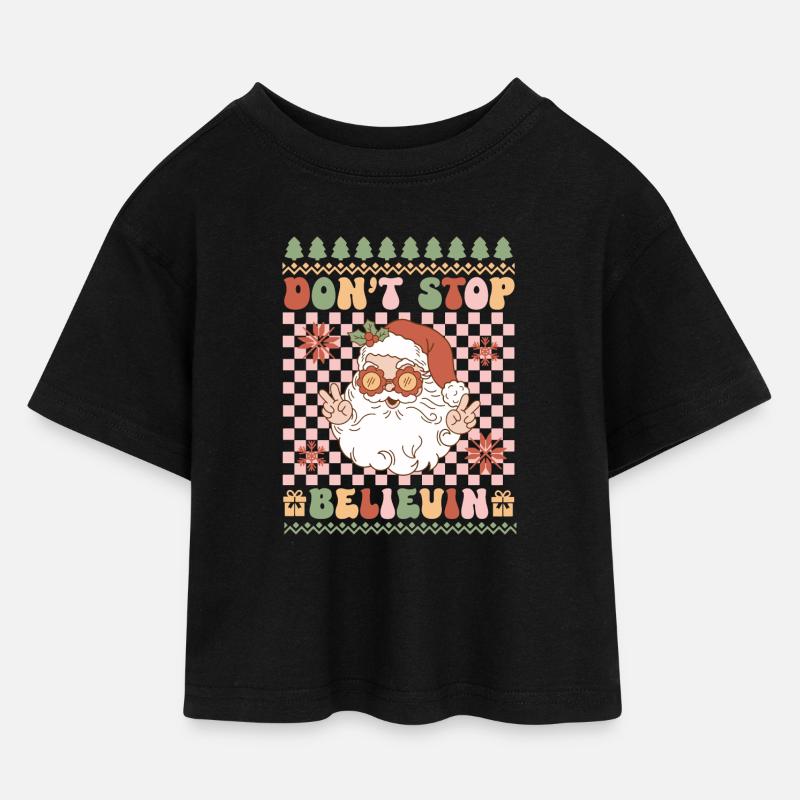 Pull de Noël moche - T-shirt Crop Top en jersey Enfant - noir