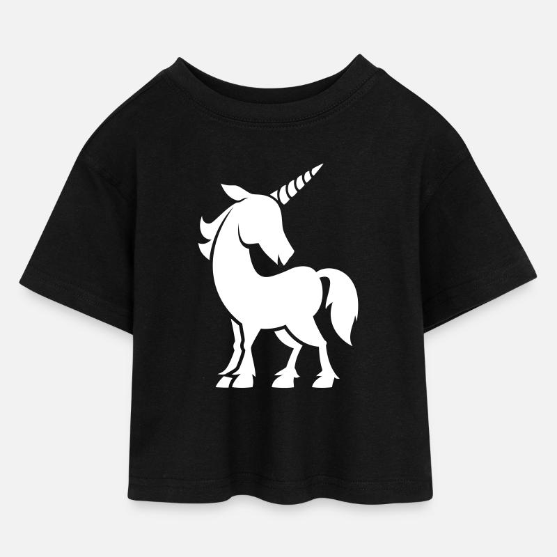 vl049a_einhorn_1c - Kinder Cropped Jersey T-Shirt - Schwarz