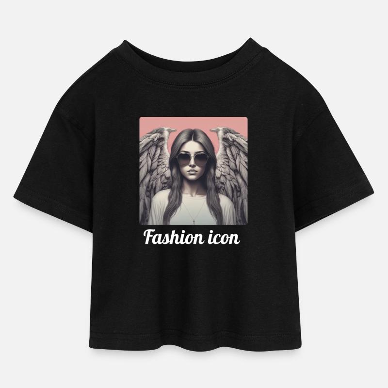 Mode-ikon - Cropped jersey-T-shirt til børn - sort