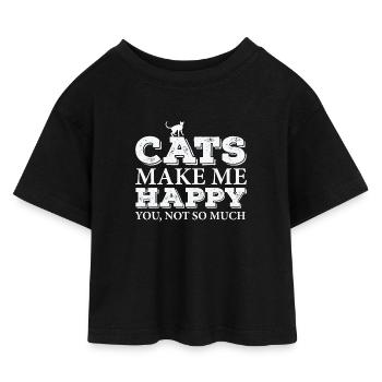 Lustige Katze - Kinder Cropped Jersey T-Shirt - Schwarz - Vorne