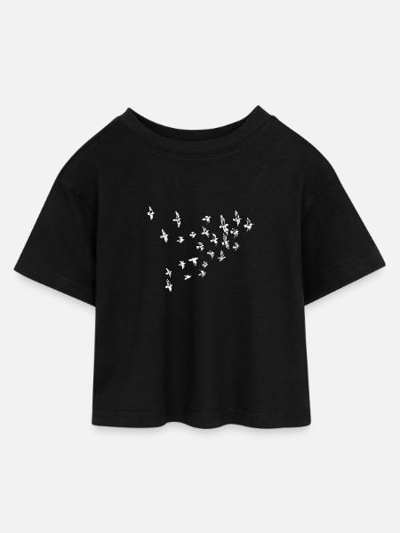 Vögel - Kinder Cropped Jersey T-Shirt - Schwarz