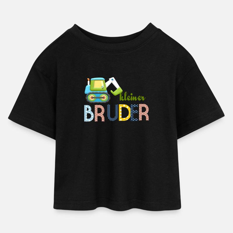 kleiner Bruder Traktor - Kinder Cropped Jersey T-Shirt - Schwarz