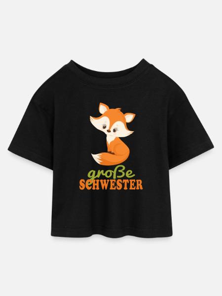 big sister fox - Kids’ Cropped Jersey T-Shirt - black