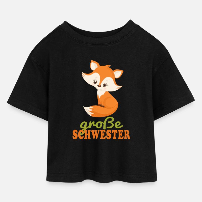 große Schwester Fuchs - Kinder Cropped Jersey T-Shirt - Schwarz